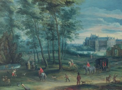 The park of the Viceregal palace, Brussels, with elegant company by a fountain, c.1600 by Denys van Alsloot